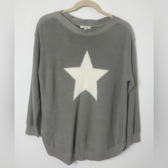 Astrologie Sweaters - Astrologie Gray White Fuzzy Star Ribbed Boat Neck Long Sleeve Boho Sweater XXL